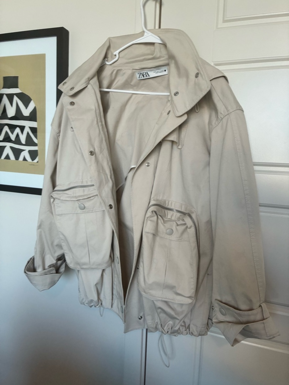 ZARA Beige Collared Snap-Front Jacket